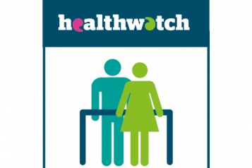 Infographic of a healthwatch sign with people standing underneath it