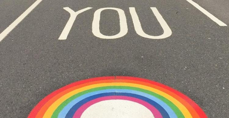 rainbow thank you on road