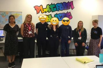 Members of Healthwatch Swindon and Platform Project. Three young people's faces are covered with emojis.