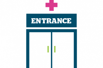 Colourful infographic showing entrance to a health service eg GP