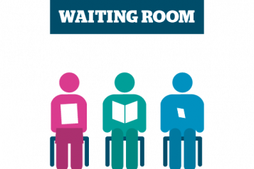 Colourful infographic of 3 figures sitting down with waiting room written above