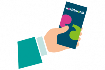 Infographic of hand holding a healthwatch leaflet
