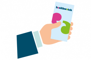 Infographic of a hand holding a healthwatch leaflet