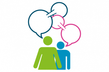 Inforgraphic of 2 people and speech bubbles