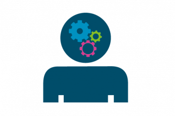 Infographic of shoulder and head with cogs shown inside the head