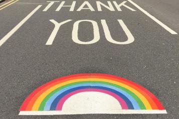rainbow thank you on road