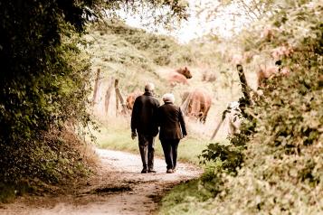 Elderly couple walking in the countryside